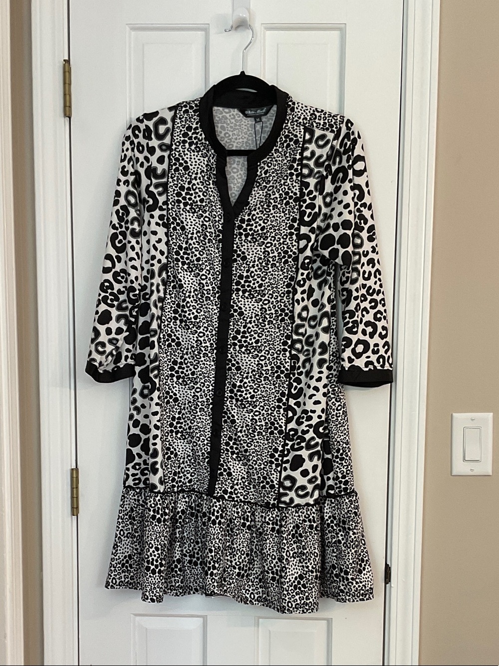 White Mark Black & White Leopard Print Ruffle-Hem Dress